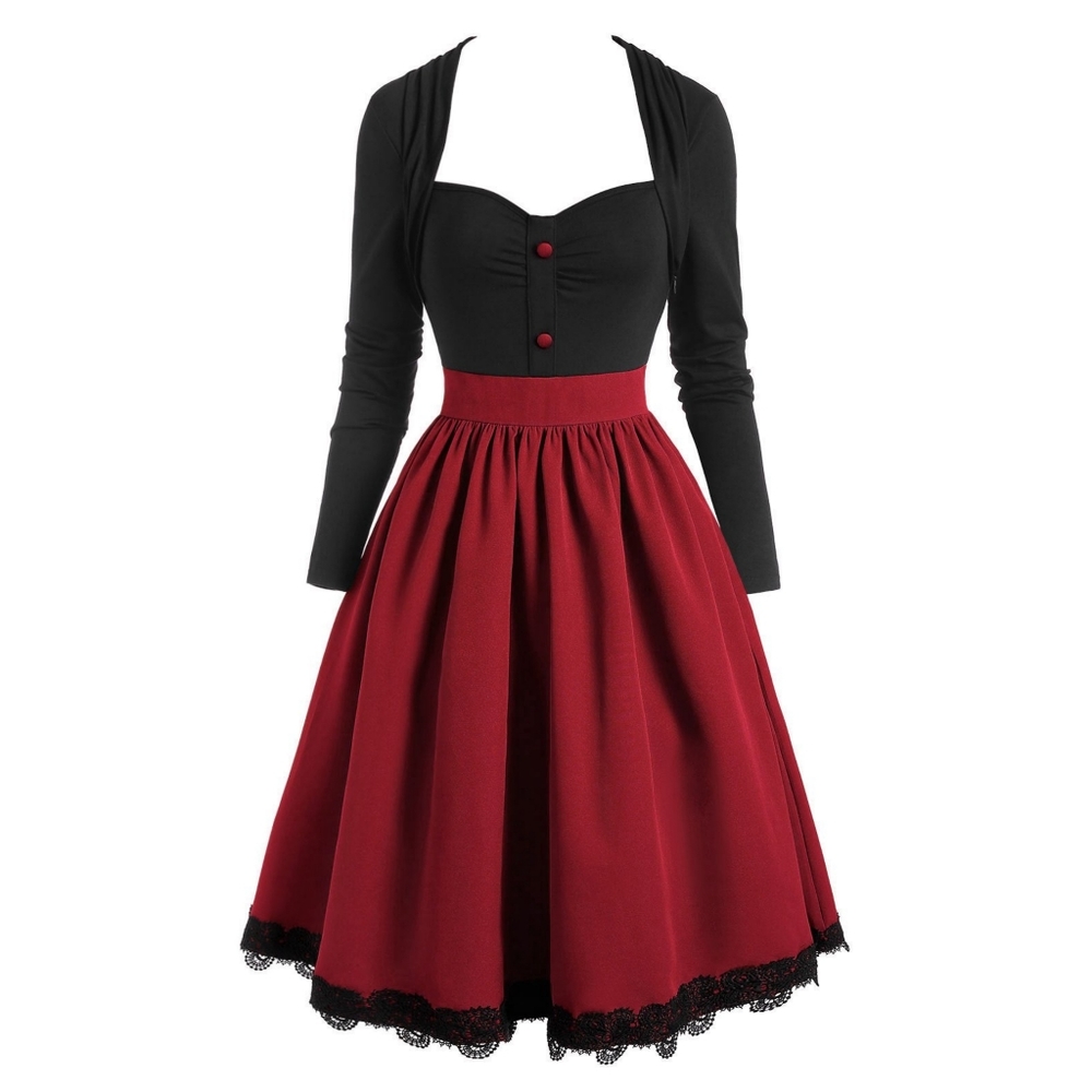 NWT RETRO PIN-UP VINTAGE STYLE GUIPURE MOD CLOTH Mock Button Dress XL MAROON